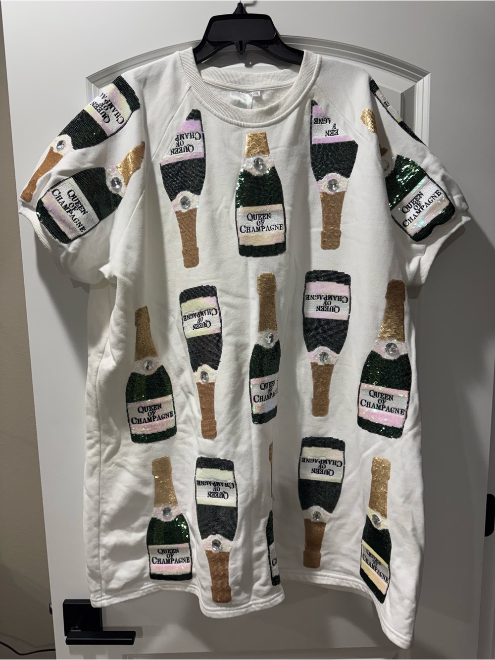 QOS White Sequin Champagne Bottle dress